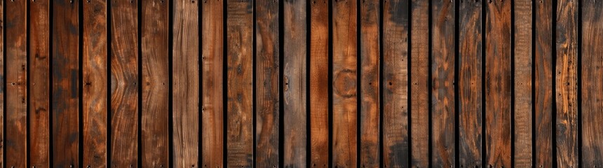 Fototapeta premium Brown Wood Slats Texture Background Seamless Pattern Wooden Acoustic Panels Wall Long Banner