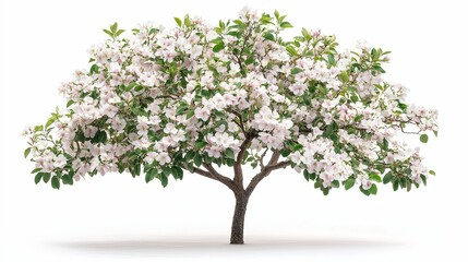 Fototapeta premium A blooming apple tree with white flowers and green leaves