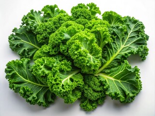 Kale Leaves on White Background: Fresh, Organic, and Nutrient-Rich Greens for Healthy Living, Vegan Recipes, and Culinary Inspiration, Perfect for Cookbook Illustrations and Food Photography