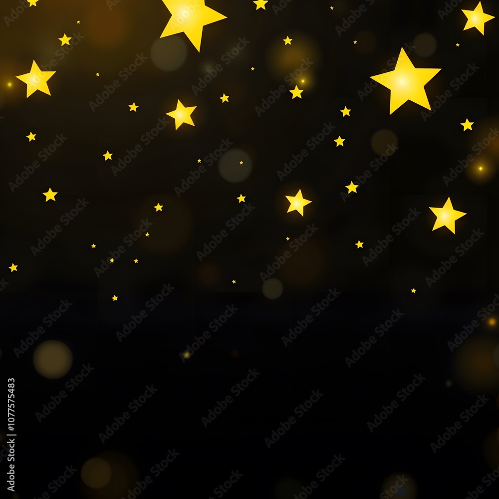 Canvas Prints golden stars illuminated with soft light on a black backdrop, enhanced with bokeh light orbs for a m