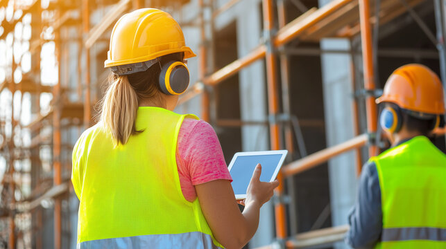 Skilled Female Architect Overseeing Construction Work Technology