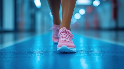 a person s legs and feet on a blue tape