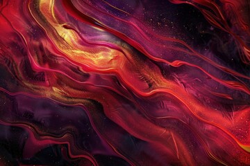 Obraz premium Abstract Swirling Red, Gold, and Black Liquid with Glitter