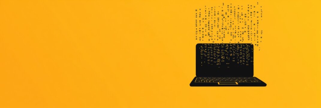 A laptop silhouette emits falling numbers, symbolizing the realm of computer services and tech support in a lively, colorful background. Generative AI