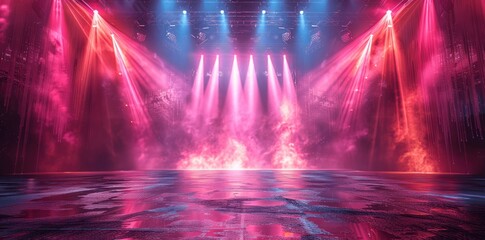 Vivid Stage Lighting with Pink Beams and Dark Concert Background