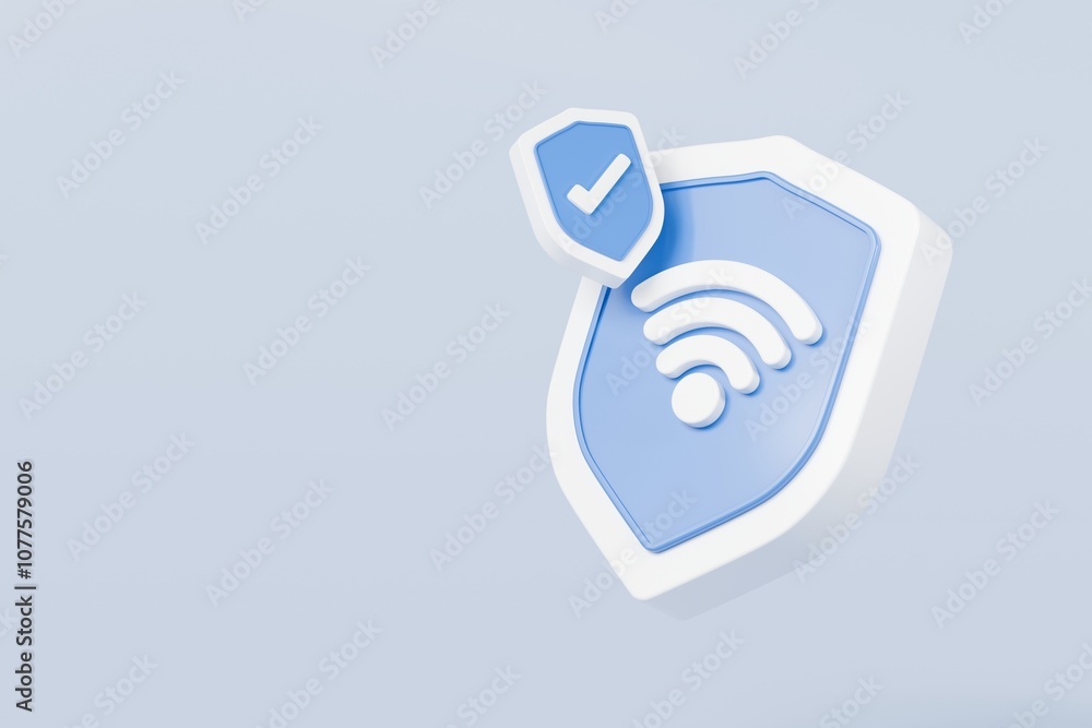 Poster 3d shield with a security protection privacy password secure personal wi-fi icon symbol. wireless ne