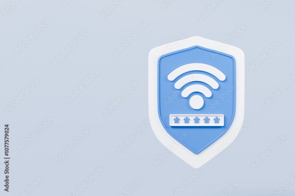 Poster 3d shield with a security protection privacy password secure personal wi-fi icon symbol. wireless ne