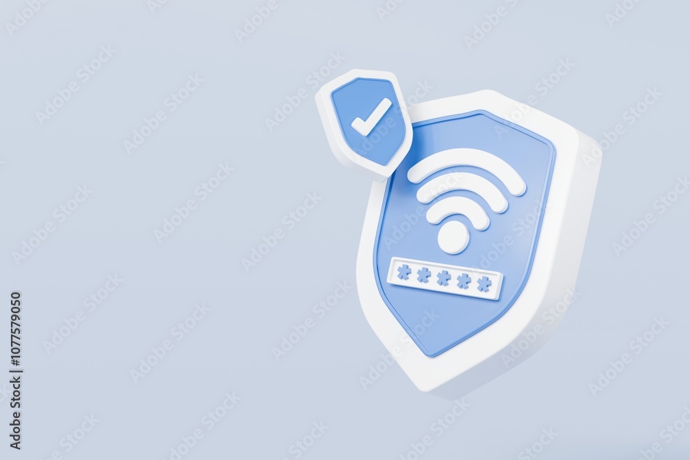 Poster 3d shield with a security protection privacy password secure personal wi-fi icon symbol. wireless ne