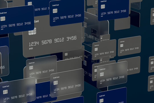Aerial view of multiple credit cards representing financial expenses