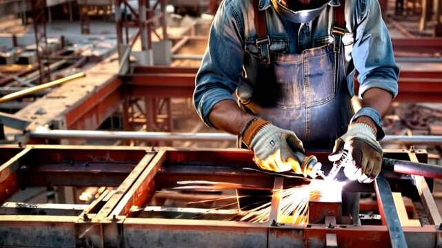 welder working in construction building