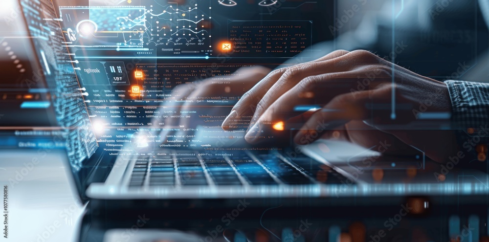 Poster ai technology businessman coding for digital security and performance