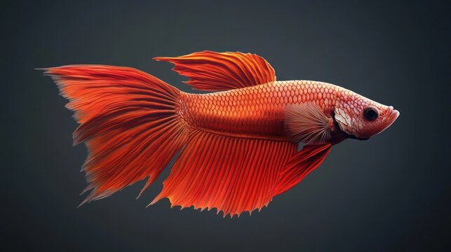 Side profile of Siamese fighting fish, fiery red colors, isolated on dark gradient background