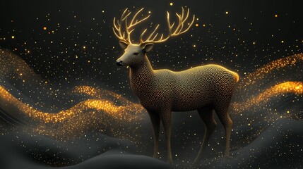 Fototapeta premium Golden Deer with Sparkling Background