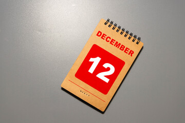 December 12th, 12 December, Twelth of December - White block calendar