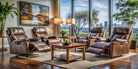 Fototapeta premium Transform your living room with elegant reclining chairs that combine style and comfort, perfect for enhancing relaxation and elevating your home decor to new heights.