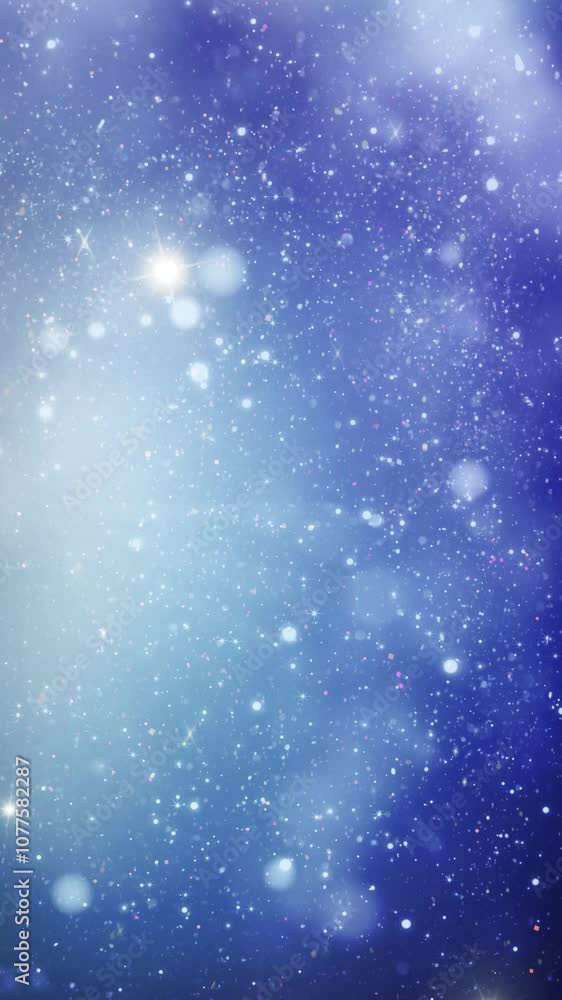 Wall mural vertical dreamy blue particle celebration 4k loop features white glitter or particles falling and sw