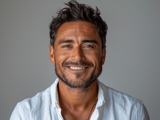 Obraz premium Closeup Portrait of Smiling Handsome Man with Clean Teeth for Dental Ad