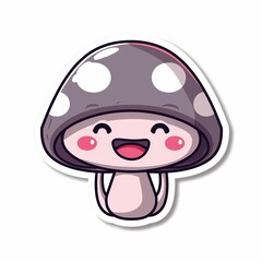 Fototapeta premium Cute Kawaii Mushroom Sticker Illustration with Polka Dots on White Background