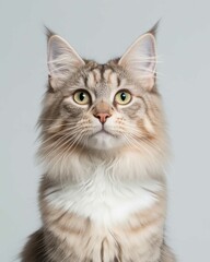 Obraz premium Majestic Maine Coon Cat Portrait with Fluffy Mane and Intense Gaze for Pet Lovers