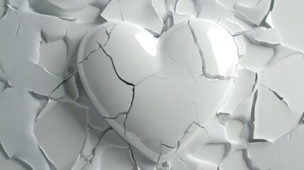 Bright white heart set in broken ceramic pieces, symbolizing purity generative ai