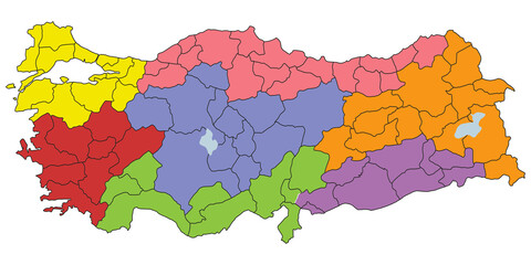 Obraz premium Turkey regions and cities map