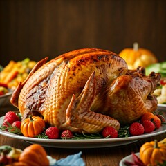 Thanksgiving turkey set on the table delicious yum warm family dinner food