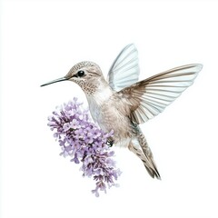 Fototapeta premium hummingbird with flowers on white background
