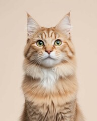 Obraz premium Majestic Maine Coon Cat Portrait with Fluffy Mane and Intense Gaze for Pet Lovers
