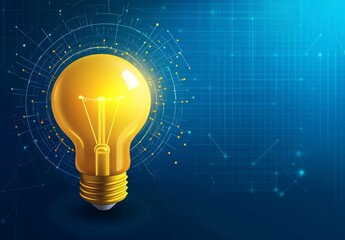 Conceptual vector illustration of a yellow light bulb symbolizing innovation on a blue background