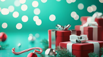 Vibrant Christmas Banner with Wrapped Presents and Copy Space