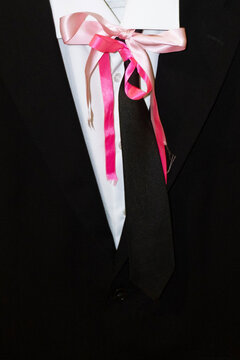 Formal business style suit & tie & pink silk ribbon bow & flashlight