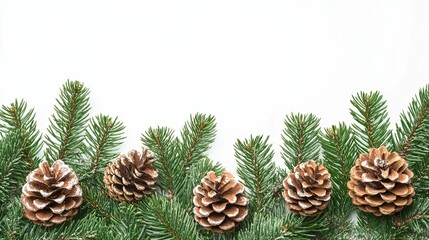 Pine Cones and Evergreen Branches with a White Background