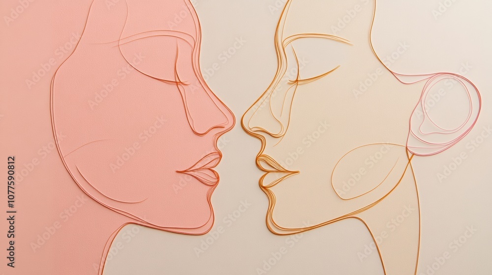 Leinwandbilder two interconnected faces in soft pastel colors represent the deep connection of communication and em
