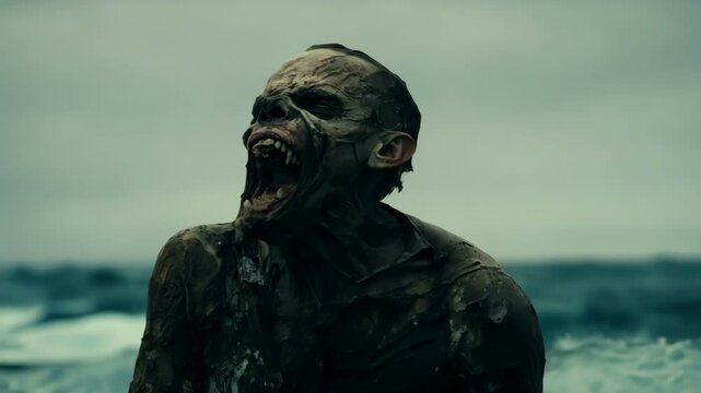 The Awakening A Terrifying Zombie Emerges from the Depths of the Ocean, Bringing Fear and Horror to All