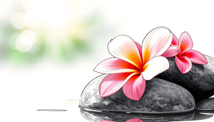 frangipani and rock for spa concept isolated with white highlights, png