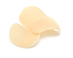 Fresh crunchy prawn crackers on white background