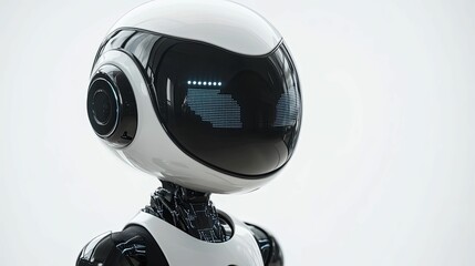 Close-up of a Futuristic Robot's Head with Black and White Design and a Digital Eye