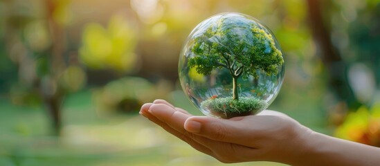 A Small Tree Inside a Glass Globe Held in a Hand