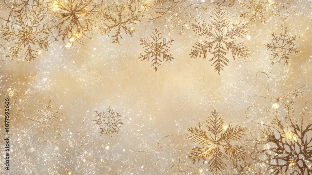 Aufkleber Golden snowflakes twinkle against a shimmering golden backdrop, creating a warm and festive atmosphere perfect for the winter season. This enchanting design captures the essence of holiday cheer.