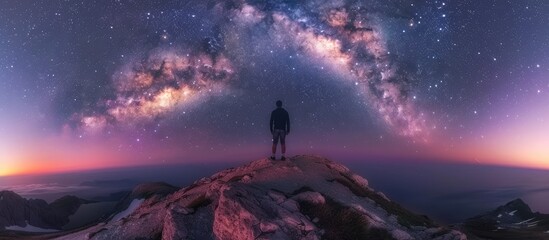 Obraz premium Milky Way Panorama With a Solitary Figure