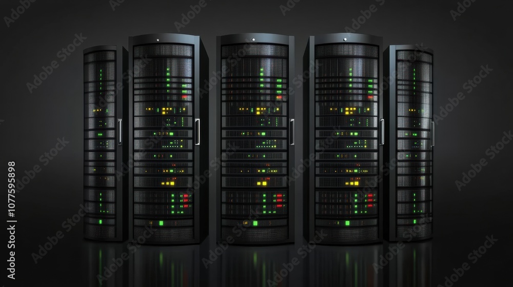 Aufkleber various servers display blinking indicators on a dark background, highlighting their operational sta
