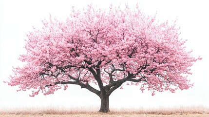 Obraz premium A Single Cherry Blossom Tree in Full Bloom Against a White Background