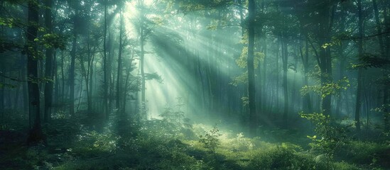 Fototapeta premium Sunbeams in the Misty Forest