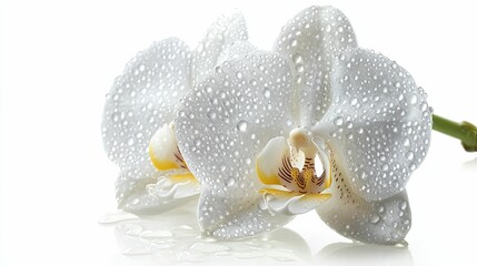A Close-Up of a White Orchid with Water Droplets
