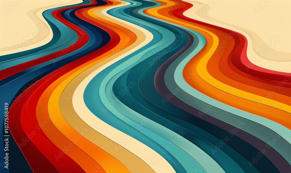 Poster retro vintage groovy background with rainbow wavy lines 70s 80s style minimalist design vector illus