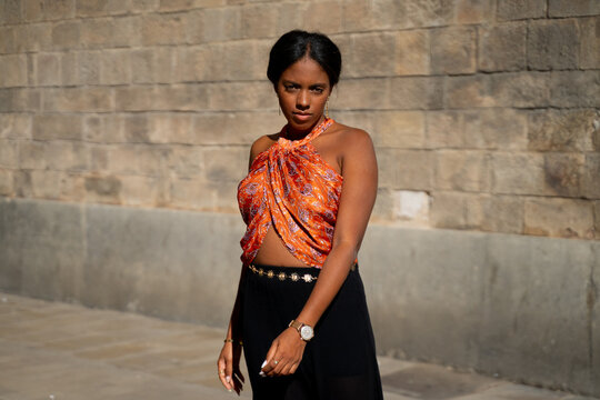 Dominican Woman Posing On Streets Of Barcelona