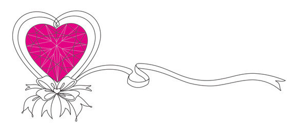 diamond heart with ribbon valentine line art vector