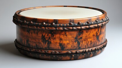 a wooden drum with a white top