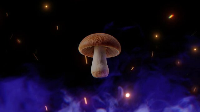 mushroom on black animation with motion graphic clip template. HD resolution with hyper realistic 4K Background.
