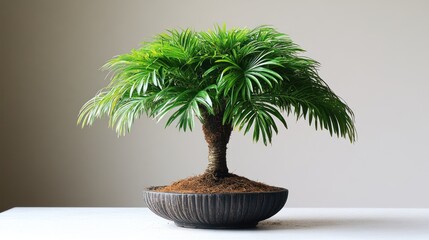 Obraz premium A decorative bonsai tree in a stylish pot, enhancing indoor decor.